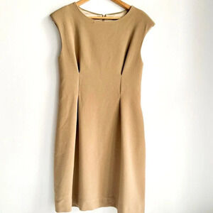 Queen of Hearts  Camel Beige Classic Sleeveless SHeath Midi Dress 3